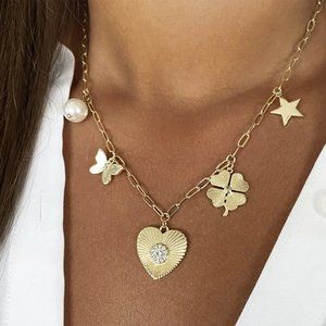 Jennifer Miller 14K Yellow Gold Plated Heart Charm Necklace NIB